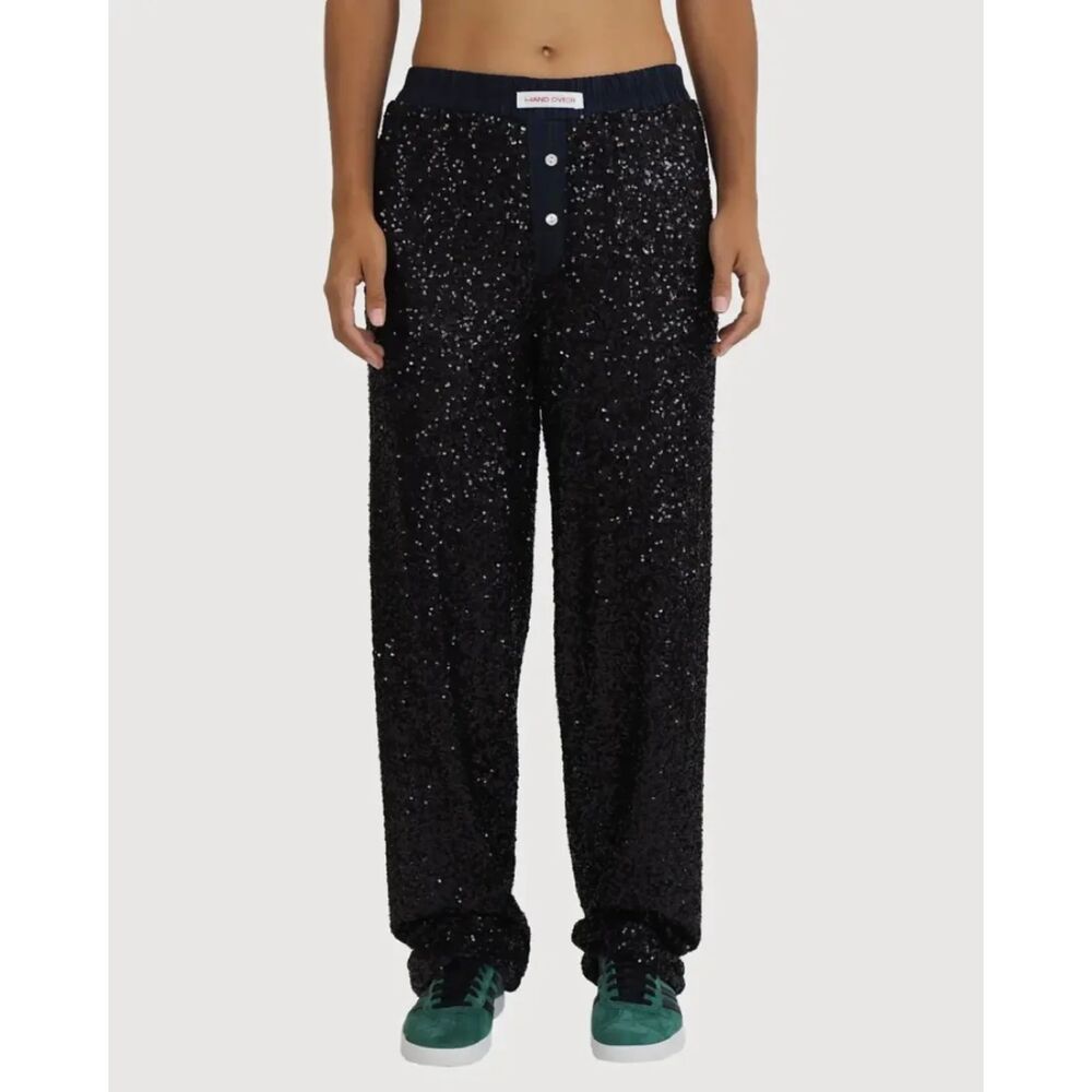 Hand Over Ex-Boyfriend Black Long Sequin Pants Women's Size Large